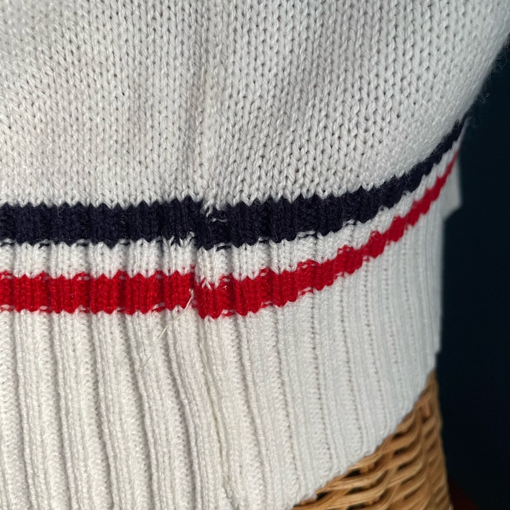 Cable Knit Preppy Vest Button Front Red White Blue B-Neck - Picture 6 of 8